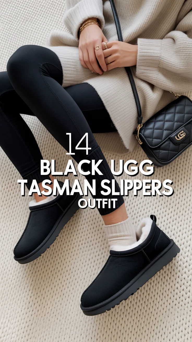 🖤 14 Black Ugg Tasman Slippers Outfit