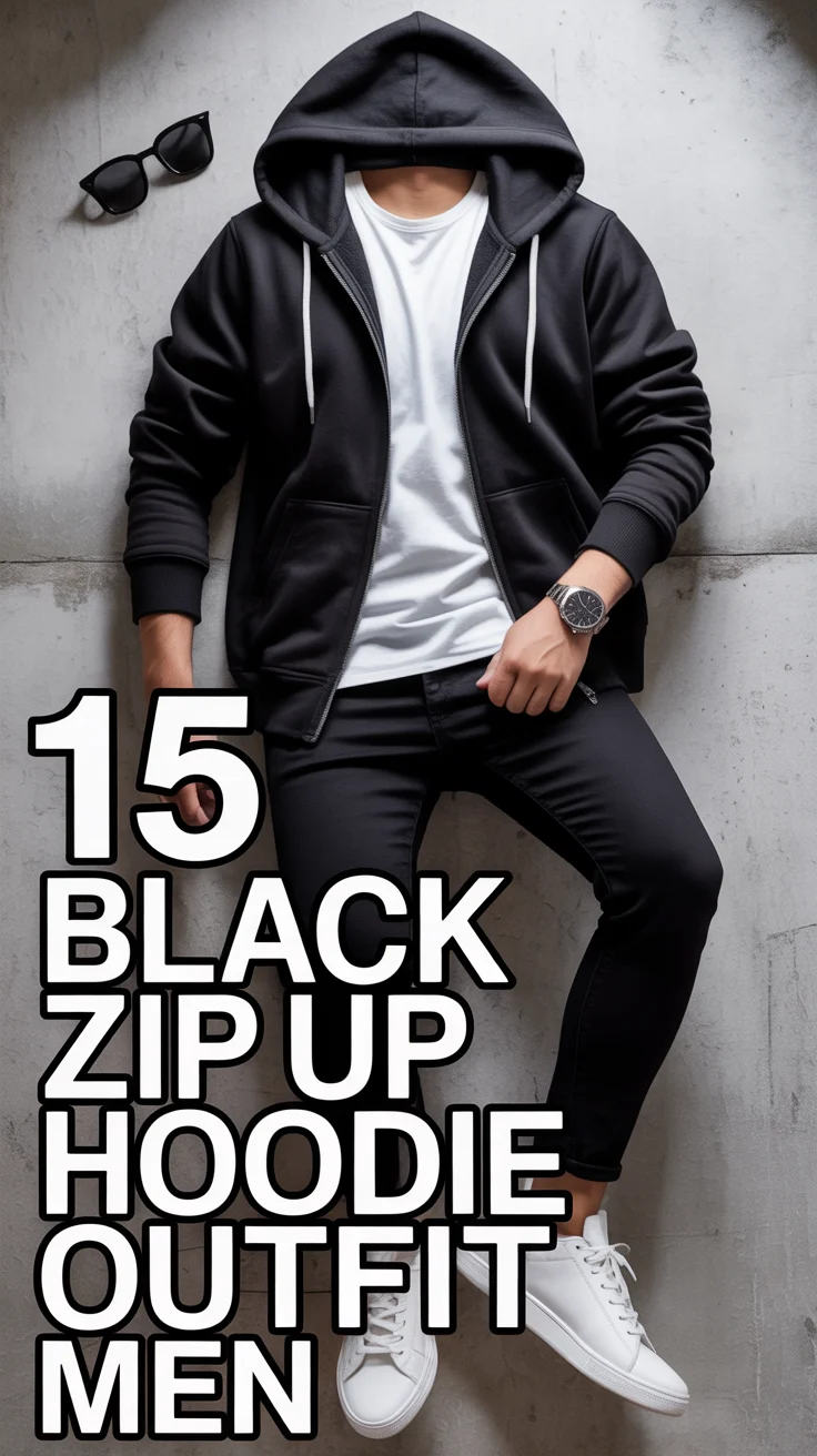🖤 15 Black Zip Up Hoodie Outfit Men