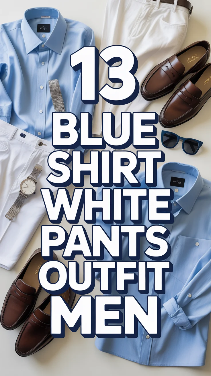 💙 13 Blue Shirt White Pants Outfit Men