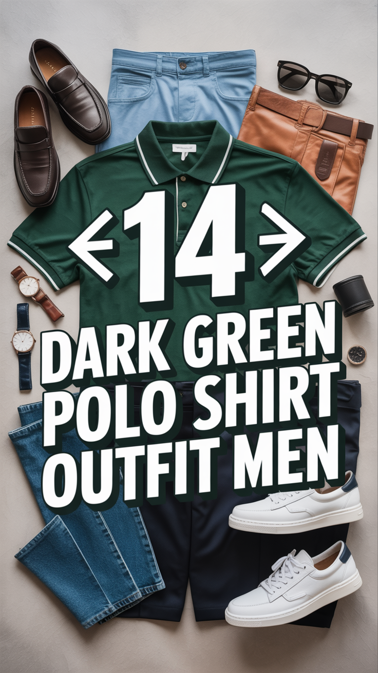 🟢 14 Dark Green Polo Shirt Outfit Men