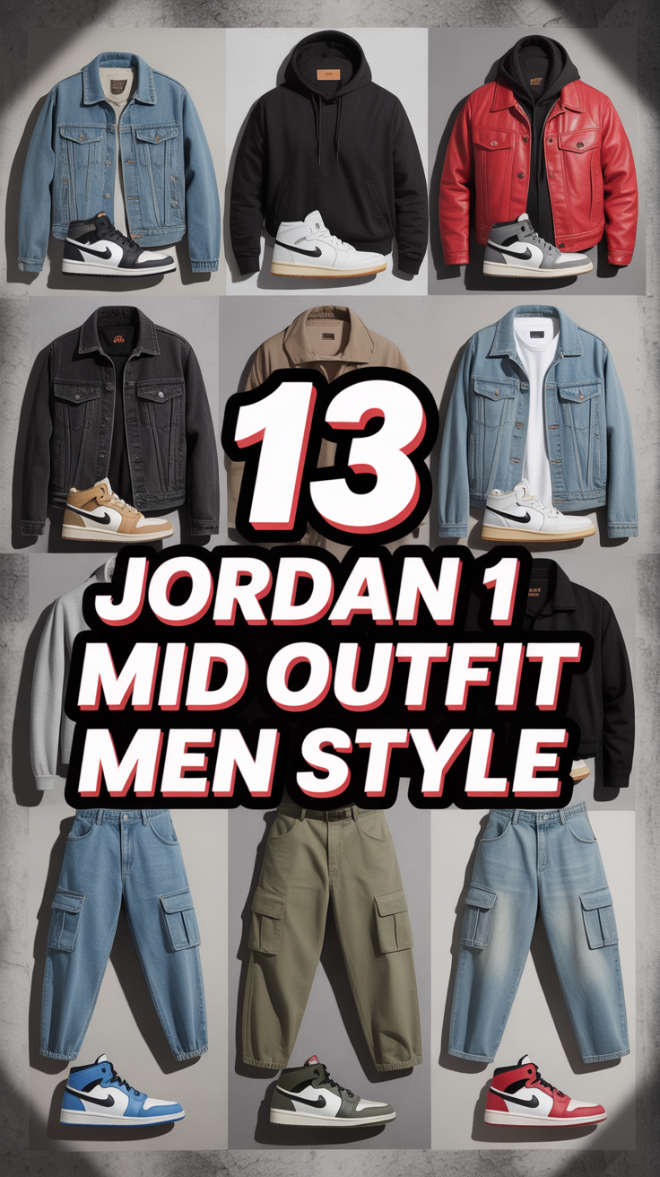 👟 13 Jordan 1 Mid Outfit Men Style
