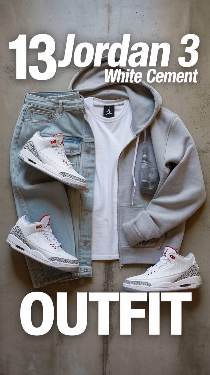 👟 13 Jordan 3 White Cement Outfit