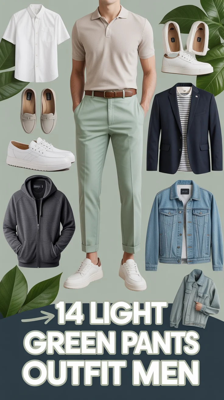 🟢 14 Light Green Pants Outfit Men
