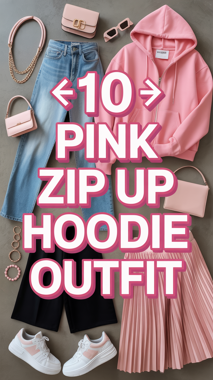 🩷 10 Pink Zip Up Hoodie Outfit
