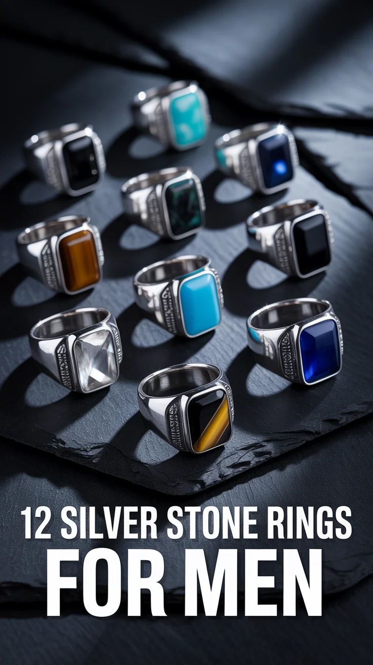 💍 12 Silver Stone Rings For Men