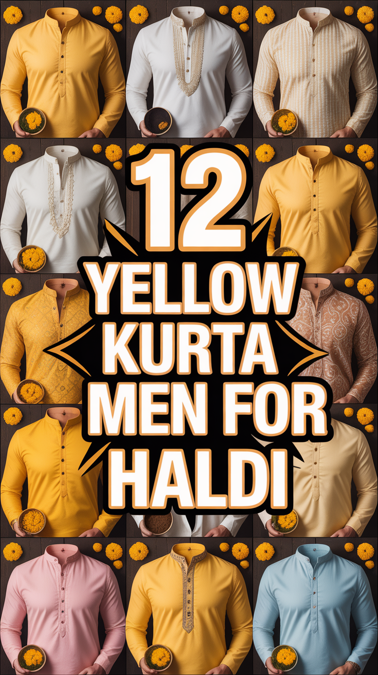 🟡 12 Yellow Kurta Men For Haldi
