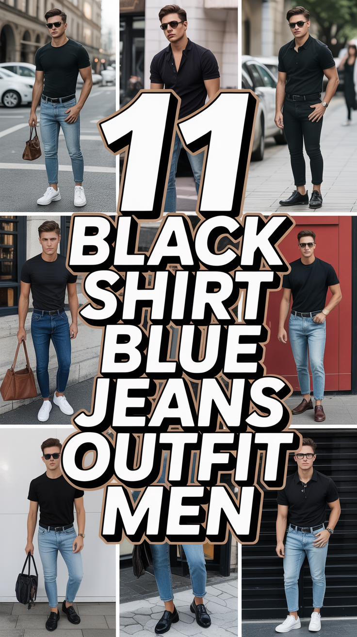⚫👖 11 Black Shirt Blue Jeans Outfit Men