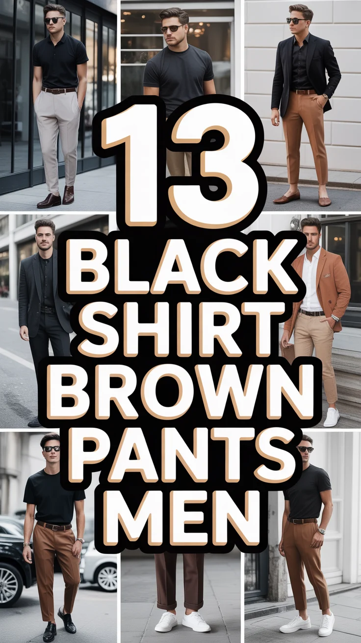 👕 13 Black Shirt Brown Pants Men