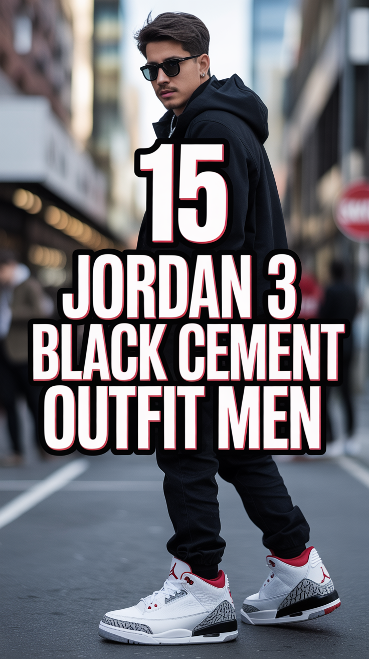 👟 15 Jordan 3 Black Cement Outfit Men